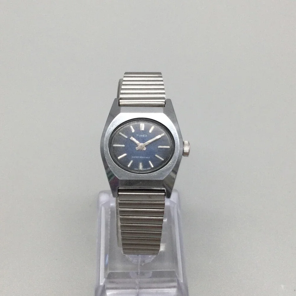 Vintage Timex Womens Watch 25mm Blue Dial Manual WR Steel